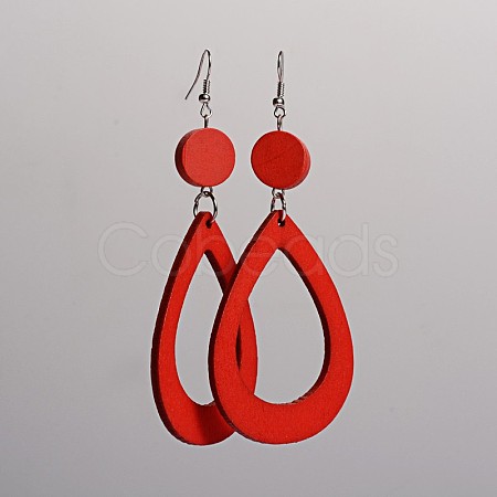 Trendy Teardrop Wood Dangle Earrings EJEW-F0090-07B-1