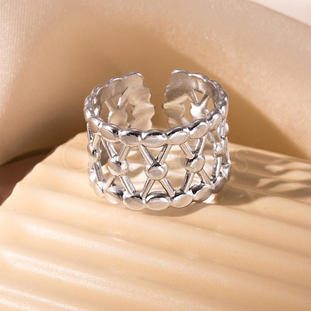 201 Stainless Steel Rhombus Cuff Rings FS-WG16057-14-1