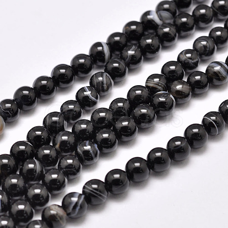Natural Black Agate Bead Strands G-G962-10mm-12-A-1