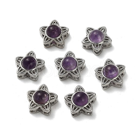 Brass Pave Natural Amethyst Multi-Strand Links KK-D366-01P-B-1