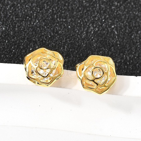 Rose 925 Sterling Silver Micro Pave Clear Cubic Zirconia Stud Earrings EJEW-S271-01G-1