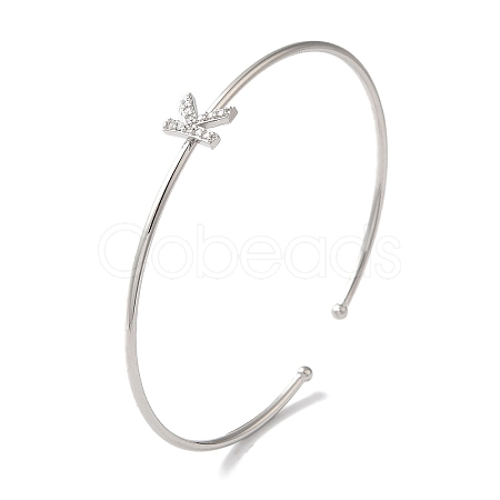 Rack Plating Brass Micro Pave Clear Cubic Zirconia Letter Open Cuff Bangles BJEW-A018-01P-K-1