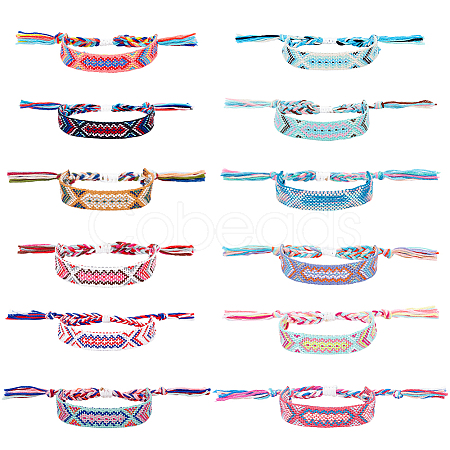 ANATTASOUL 12Pcs 12 Colors Polyester Braided Cord Bracelets Set BJEW-AN0001-56-1