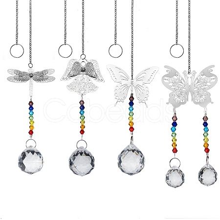 4Pcs 4 Style Glass Chandelier Suncatchers Prisms Chakra Hanging Pendant AJEW-SZ0002-27-1