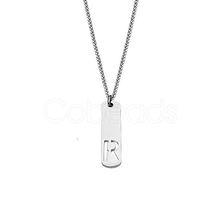 304 Stainless Steel Rectangle with Laser Cut Initial Pendant Necklaces FS-WG71FEF-22-1