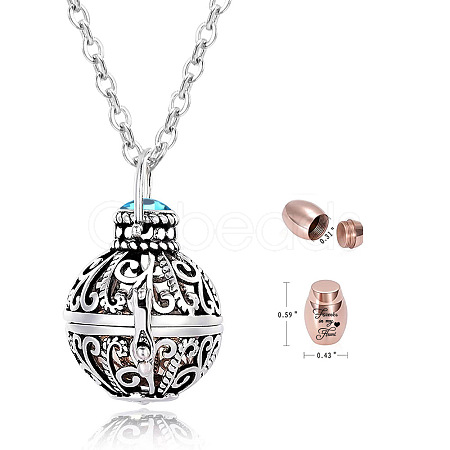304 Stainless Steel Round Urn Ashes Pendant Necklace PW-WG9842A-12-1