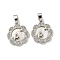 Brass Micro Pave Clear Cubic Zirconia Pendants, with Shell, Round with Rabbit, Platinum, 17.5x15x2mm, Hole: 3x5mm