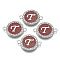 Alloy Enamel Links Connectors, with Crystal Rhinestones, Flat Round with Letter, Silver Color Plated, Letter.T, 22x16x2mm, Hole: 1.8mm