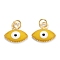 Brass Enamel Pendants, Real 18K Gold Plated, Long-Lasting Plated, Evil Eye, Gold, 10x11x2mm, Hole: 2.6mm