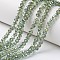 Electroplate Transparent Glass Beads Strands, Half Green Plated, Faceted, Rondelle, Light Green, 4x3mm, Hole: 0.4mm, about 145pcs/strand, 18.9 inch(48cm)