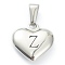 304 Stainless Steel Pendants, Heart with Black Letter, Stainless Steel Color, Letter.Z, 16x16x4.5mm, Hole: 7x3mm