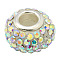 Resin Rhinestone Beads, with Silver Color Brass Double Cores, Grade A, Rondelle, Crystal AB, 10x7mm, Hole: 2.5mm