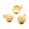 Rack Plating 304 Stainless Steel Pendant Cabochon Settings, Plain Edge Bezel Cups, Flat Round, Real 24K Gold Plated, Tray: 10mm, 15x12x2mm, Hole: 2.2mm