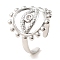 304 Stainless Steel Open Cuff Ring for Women, with Rhinestone, Eye, Stainless Steel Color, 20mm, Inner Diameter: 18.5mm