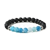 4Pcs 4 Color Natural Dyed Crackle Agate & Lava Rock Round Beaded Stretch Bracelets Set BJEW-TA00444-3