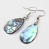 Teardrop Waxed Cord Natural Paua Shell Pendant Necklaces and Earrings Jewelry Sets SJEW-M088-02-5