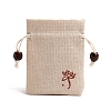 Flower Print Linen Drawstring Gift Bags for Packaging Sachets PW-WG59299-06-1