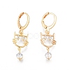 Clear Cubic Zirconia Cat Dangle Leverback Earrings EJEW-N012-82-2