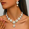 Flower Alloy Crystal Rhinestone & Plastic Pearl Link Chain Necklaces & Stud Dangle Earrings Sets FS-WGC22CC-02-3