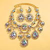 Teardrop Brass Rhinestone Pendant Necklaces & Stud Dangle Earrings Sets FS-WGA5087-01-2