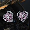 Rhodium Plated 925 Sterling Silver Rotating Heart Stud Earrings EJEW-L270-01P-2