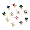 Brass Pave Cubic Zirconia Flower Links Connector Charms KK-K427-04G-1