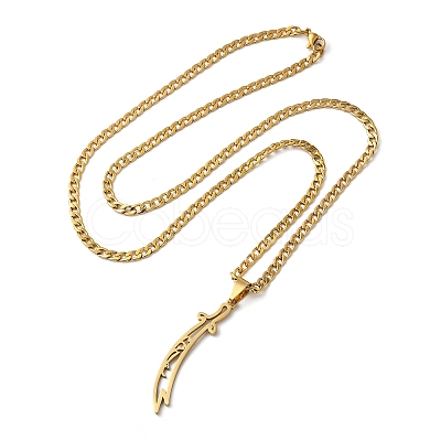 Sword Knife 201 Stainless Steel Hollow Scimitar Pendant Necklaces for Women and Men NJEW-F324-10G-1