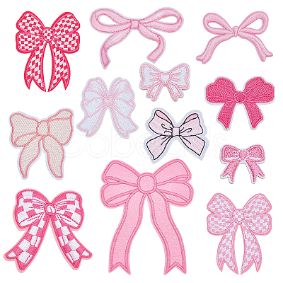 12Pcs 12 Styles Bowknot Polyester Embroider Thread Iron on/Sew On Patches PATC-AR0001-15-1