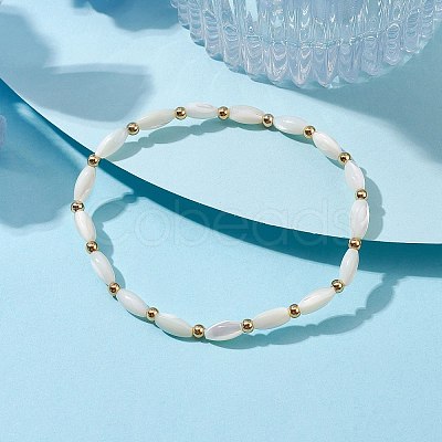Natural Shell Twist Oval Beaded Stretch Bracelets for Women BJEW-JB10059-1