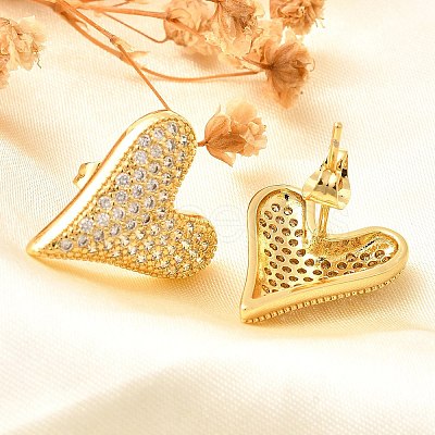 Rack Plating Brass Micro Pave Clear Cubic Zirconia Stud Earrings EJEW-C125-06B-G-1
