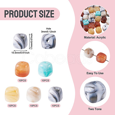 50Pcs 5 Colors Opaque Acrylic Beads OACR-TA0004-97-1