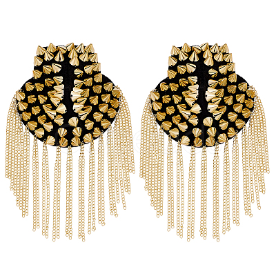 2Pcs Felt & CCB Plastic & Alloy & Iron Curb Chain Tassel Rivet Epaulettes AJEW-GA0010-65G-1
