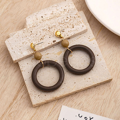 Wood & Brass Dangle Stud Earrings WGD57B9-03-1