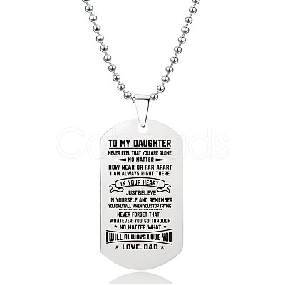 201 Stainless Steel To My Daughter Dog Tag Pendant Ball Chain Necklaces FS-WG527E6-30-1