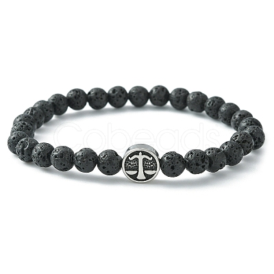12Pcs 12 Style Twelve Constellations 304 Stainless Steel & Natural Lava Rock Beaded Stretch Bracelets Set BJEW-JB09463-1
