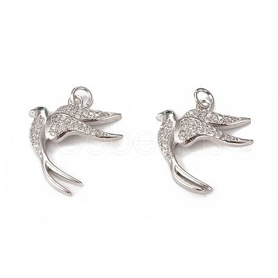 Brass Micro Pave Cubic Zirconia Bird Pendants KK-E068-VB297-1