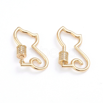 Brass Micro Pave Clear Cubic Zirconia Screw Carabiner Lock Charms ZIRC-I041-06G-1
