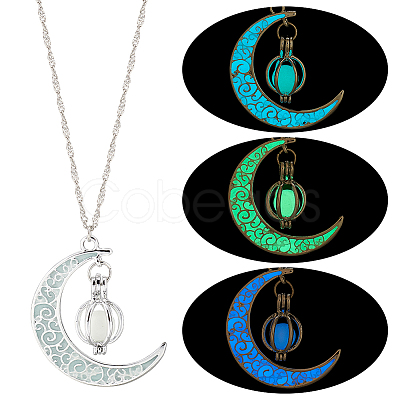 3Pcs 3 Colors Platinum Plated Alloy Crescent Moon Pendant Necklaces Set NJEW-AN0001-31-1