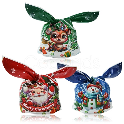 60Pcs 3 Colors Christmas Theme Rabbit Shaped Candy Plastic Bags ABAG-FS0001-05-1