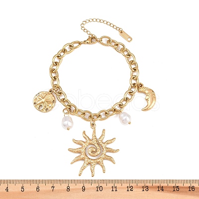 304 Stainless Steel & Plastic Imtation Pearl Charm Bracelets BJEW-B171-06G-1