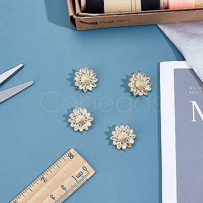 4Pcs 1-Hole Brass Pave Clear Cubic Zirconia Buttons BUTT-MA0001-15A-G-1