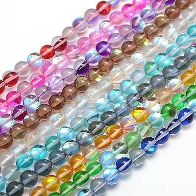 Synthetic Moonstone Beads Strands G-F143-6mm-M-1