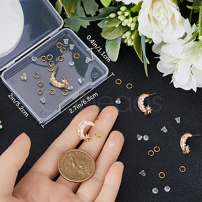 6Pcs Brass Pave Clear Cubic Zirconia Moon with Star Stud Earring Findings DIY-CN0002-74-1
