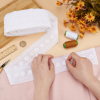 Cotton Flower Pattern Embroidery Lace Ribbon OCOR-WH0078-166-1
