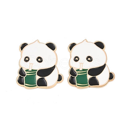 Panda with Bamboo Alloy Enamel Cabochons AL-CBA1A6F-06KCG-D-1