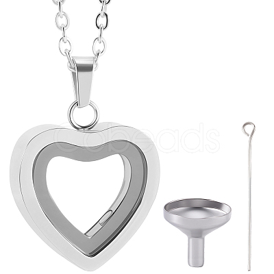 1Pc Stainless Steel Heart Pendant Urn Ashes Necklaces NJEW-CN0001-17P-1