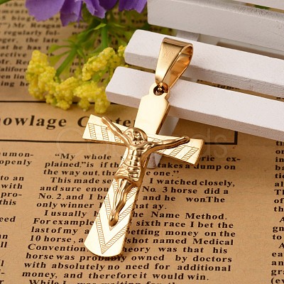 Ion Plating(IP) 304 Stainless Steel Crucifix Cross Pendants STAS-I035-13B-1