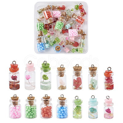 Fashewelry 28Pcs 4 Style Glass Wishing Bottle Pendant Decorations GLAA-FW0001-01-1