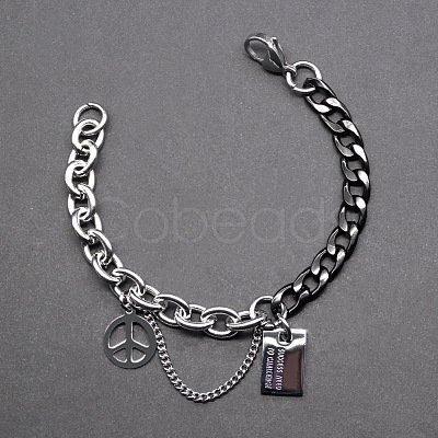 Two Tone Peace Symbol & Quote Charm Bracelets FS-WGFBFF4-03-1
