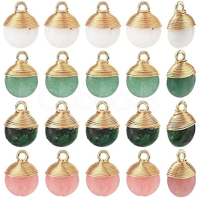 4Pcs 4 Styles Natural White Jade & Green Aventurine & Ruby in Zoisite Flat Round Charms G-YW0002-63-1
